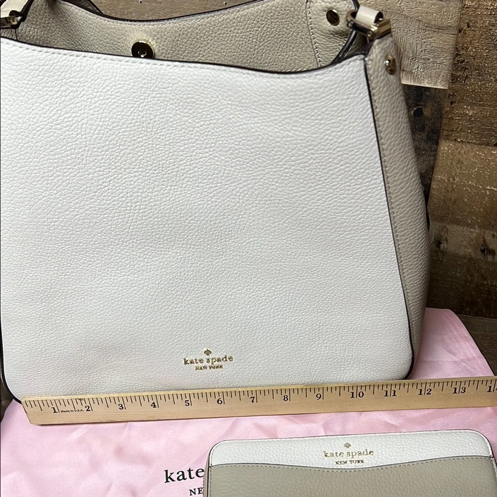 Kate Spade Leila‎ Light Sand Leather Triple Compartment Satchel Bag & wallet Set